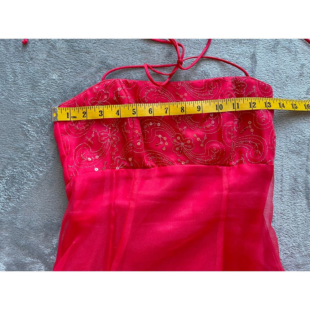 Vintage 90s Y2K Floral Beaded Embroidered‎ A Line Gown Dress 3 4 Fairy 2000s - Picture 13 of 16
